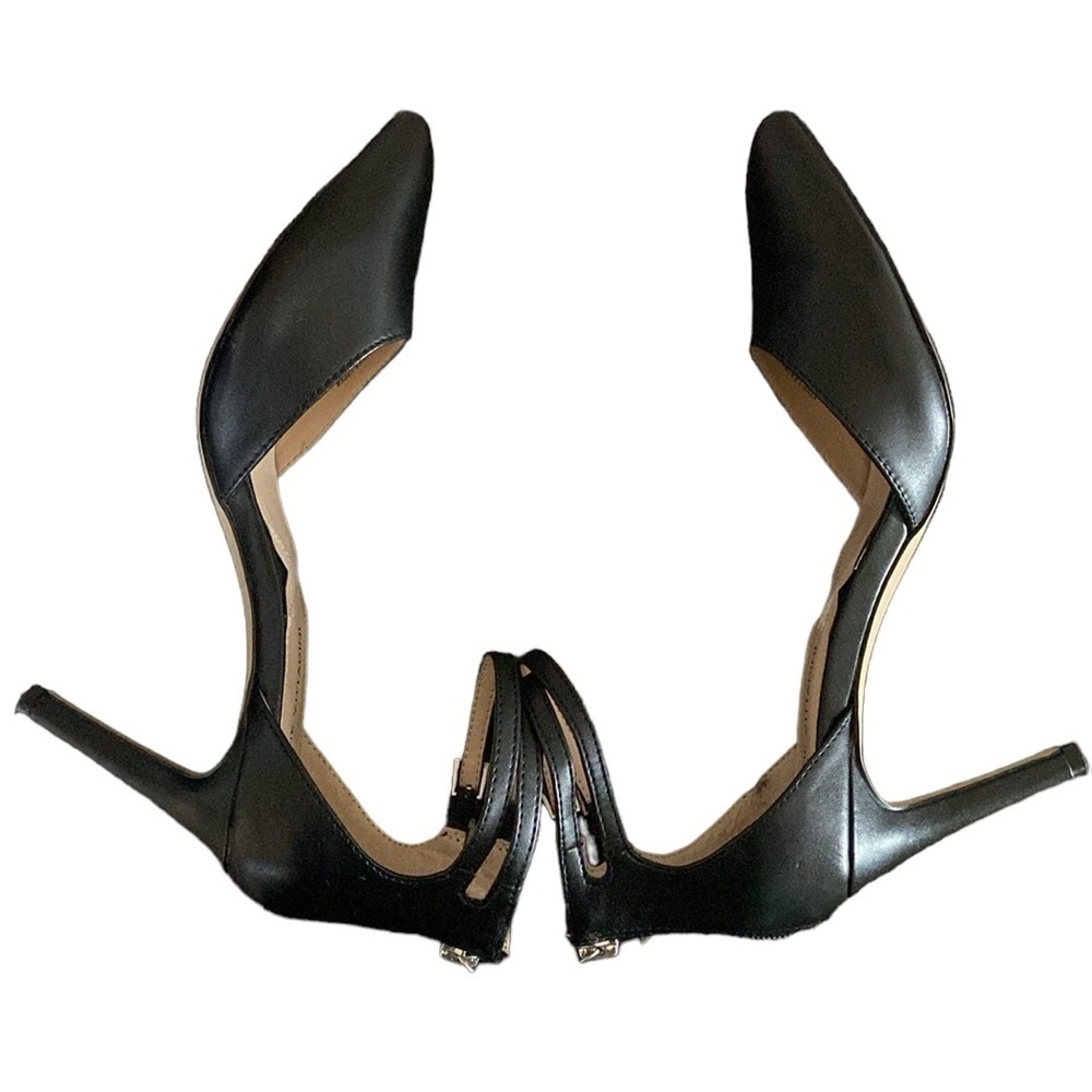 Adrienne Vittadini Black Leather Pointy Toe Double Ankle Strap Heel Shoes 7.5M - Picture 4 of 7
